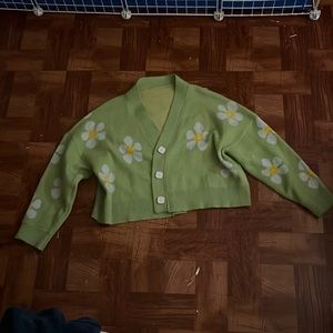 Green daisy button up sweater